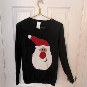 NEW Black Santa Sweater with Slight Sparkles, Pom Pom Santa Hat